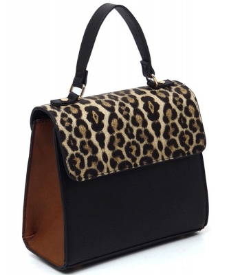 Colorblock Top Handle Satchel AS2770 LEO/BLACK
